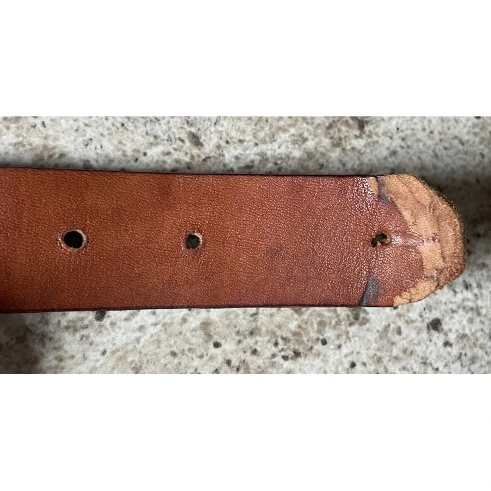 VTG James Reid Ostrich Leather Belt Western Style Brown US Metal Buckle Sz 36